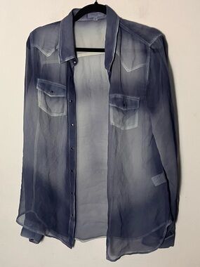 Equipment Sheer Ombré Silk Blue Shirt Large